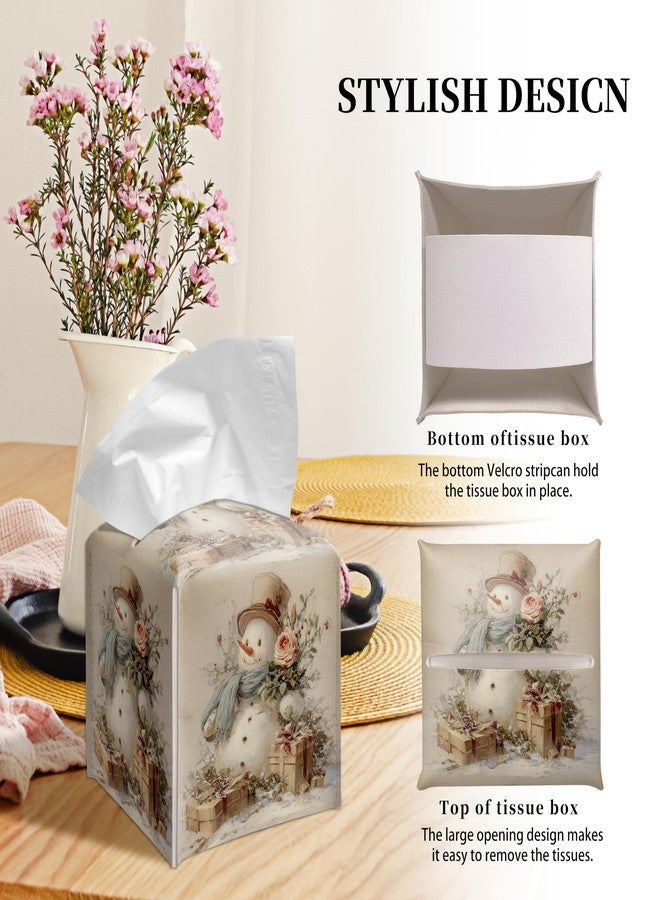 Grace Yonks Christmas Tissue Box Cover Square, Vintage Snowman Cube Case for Facial Tissues, 5.2" PU Leather(049) - Image 5